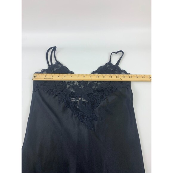 Victorias Secret Long Black Lace Satin Gown High Slit V-Neck Adjustable Medium - Picture 9 of 11